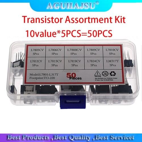 10value*5PCS=50PCS LM317T L7805 L7806 L7808 L7809 L7810 L7812 L7815 L7818 L7824 Transistor Assortment Kit Voltage Regulator Box
