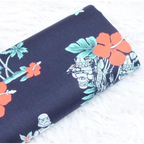 Half Meter 100% Cotton Plain Fabric Hawaiian Leaves With Flower Little Print Handmade DIY Garment Dress Tissue