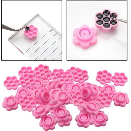 100 Pieces False Eyelashes Glue Pink Flower Shape Glue Pallet Pad for