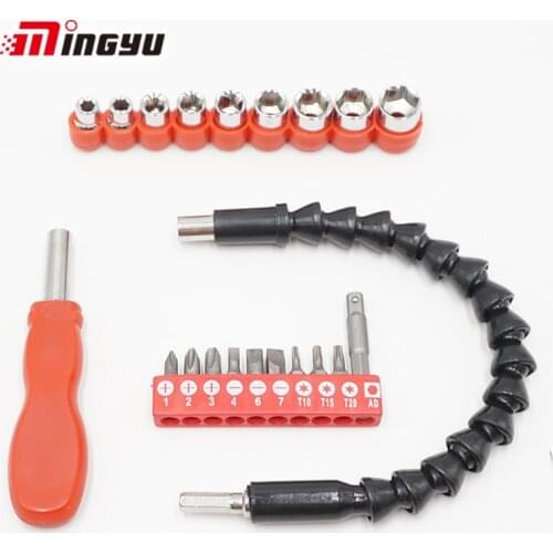 22pcs Handle Screwdriver Set with Long Adapter 1/4 inch Socket Wrench Head Kit with Extension Rod Repair Hand Tool Kit