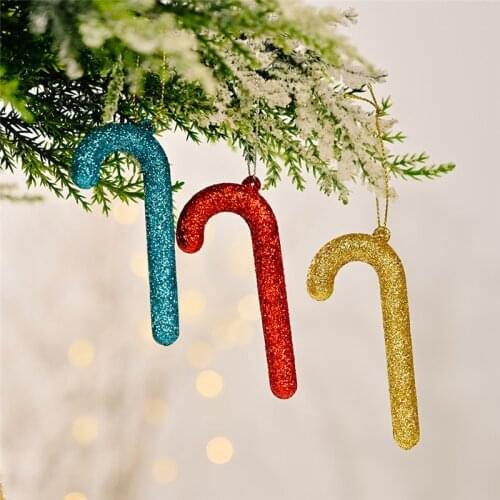 6pcs Christmas Decorations for Home Gold Glitter Crutch Snowflake Xmas Tree Hanging Ornament Baubles New Year 2022 Kids Gifts