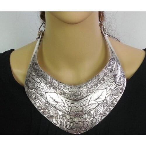 6 Designs Exaggerated Torque Miao Silver Unique Stage Show Necklace Ethnic Fashion Vintage Embroidery Sweater Necklace