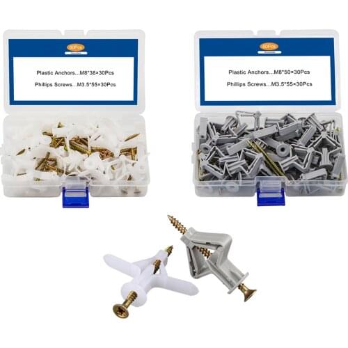 60PCS/Box Plastic Drywall Anchor M8X35/50mm Wall Anchor Plug With M3.5x55 Self Tapping Screw Butterfly Anchor For Plasterboard