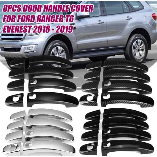 8pcs/set Car Exterior Door Handle Cover Trim For FORD Ranger T6 2018 2019 4 Door Carbon Fiber / Black / Chrome