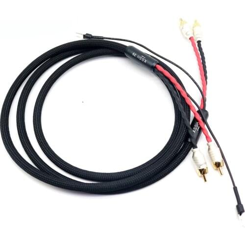 1 Piece 2 RCA to 2 RCA 4 Core Pure Copper OFC Plated Silver Shield U Spade Ground Wire Plug Audio Phono Tonearm Cable