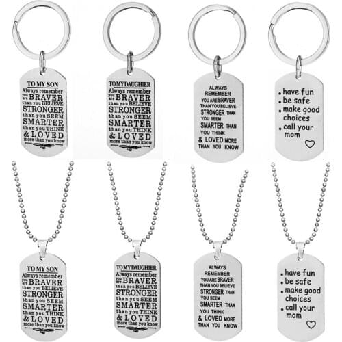 Stainless Steel To My Son To My Daughter Dog Tags Keychains Keyring Pendant Necklace From Dad Mom Birthday Graduation Gifts