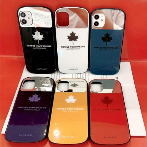 Maple Leaf Tempered Glass Phone Cases for iPhone 8 7 Plus X XR XS Max Silicone Bumper Covers for iPhone 11 12 mini Pro Max Coque