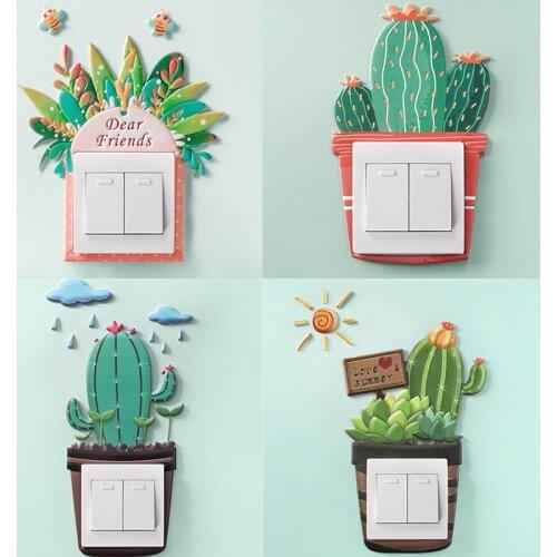 Kids Room Bedroom Decor Cartoon PU Wall Stickers Wall Home Decoration Luminous Switch Protective Cover Waterproof