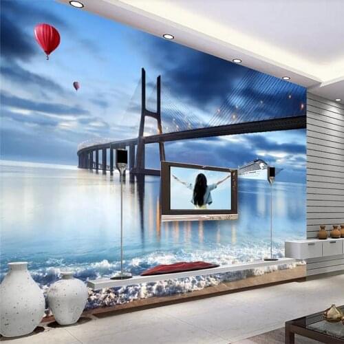 Decorative wallpaper Cross-sea bridge cruise ship 3D TV background wall painting