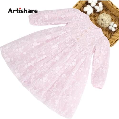 Girl Dress Lace Floral Girl Dress Long Sleeve Children Dresses Spring Autumn Costume Girl 6 8 10 12 14