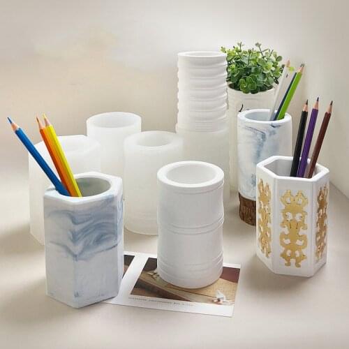 DIY Concrete Pen Holder Silicone Mold Succulent Flower Pot Gypsum Silicone mold Hexagonal Pattern Pen Hold Flower Pot Mould