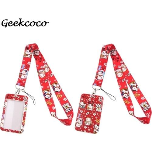 J2128 Cartoon Cat Cute Card Holder Keychain Lanyards for keys Badge ID Mobile Phone Rope Gifts