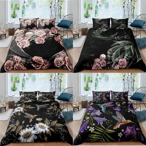 2021 Halloween 3D Bedding Set Queen Duvet Cover with Pillowcase Bed Cover Qulit Cover 2/3pcs Sugar Skull Floral