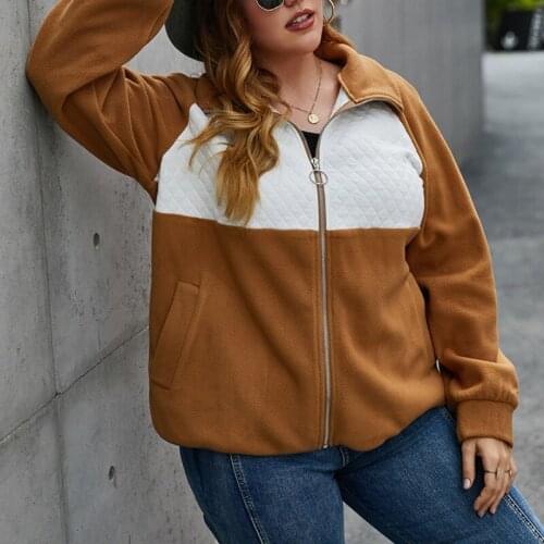 Autumn Pactwork Placket Zipper Jacket With Pockets Women Winter Jackets Loose Tops Plus Size Coat