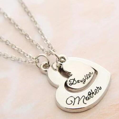 Statement Heart Mother Daughter Necklaces Hollow Splicing Necklace Polishing Letter Jewelry Mothers Day Gift for Mom/Daughter