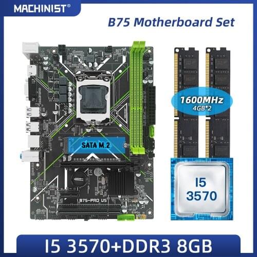 MACHINIST B75 motherboard LGA1155 kit with Intel I5 3570processor DDR3 8G(2*4G)1600MHzRAM memory SATA2 SATA3 NGFF M.2 B75-PRO-U5