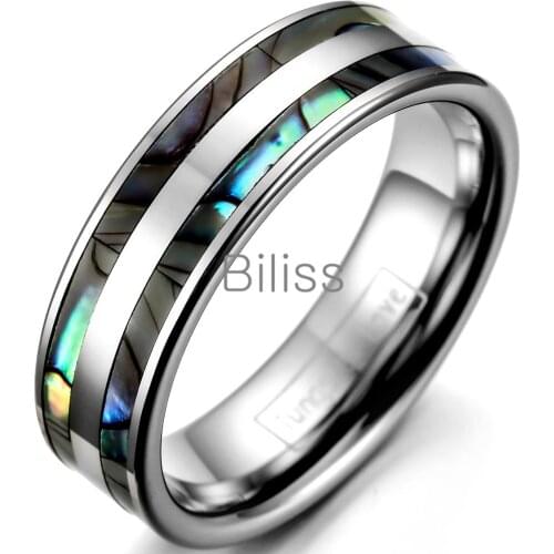 6mm Top Quality Tungsten Carbide Ring with Double Abalone Shell Inlay for Men Engagement Wedding Bands anillos hombre