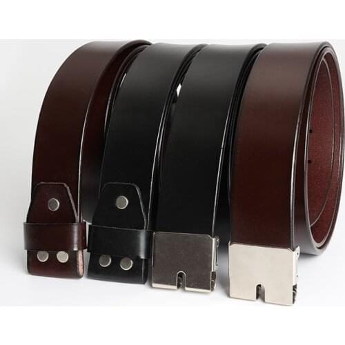 Retro mens belt with plate buckle smooth buckle without buckle body whole two-layer cowhide belt 3.8 connecting leather belt