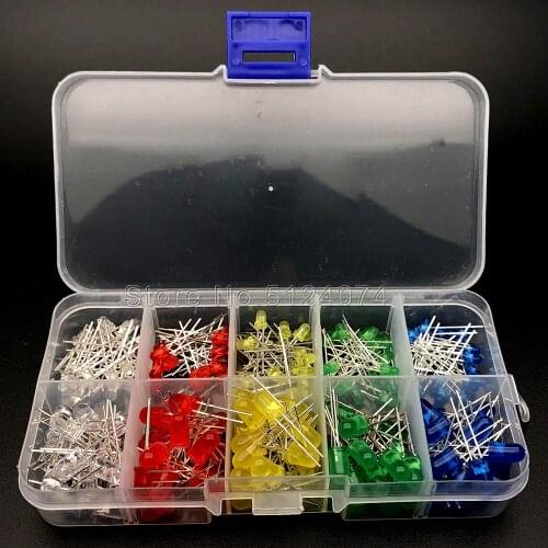 200pcs/lot 3MM+5MM LED Mixed Box Round White/Red/Yellow/Emerald Green/Blue in the color LED Light Emitting Diode Kit Sets