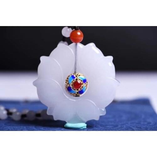 Real jade Hand-Carved Hetian white lotus jade Pendant two side women men jade jewelry jade gift pendants