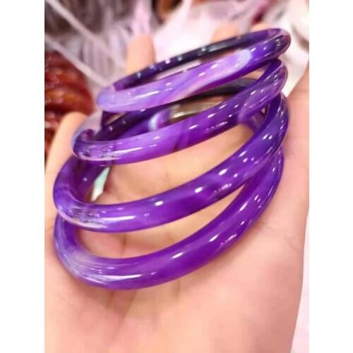 2021 Natural Chalcedony purple bracelets women Circular handcarved jade bangle jewelry jadeite bangles Real agate bracelet