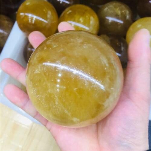 4-10cm Natural yellow selenite opal polished crystal spherical stone gemstone healing original gypsum stone massager