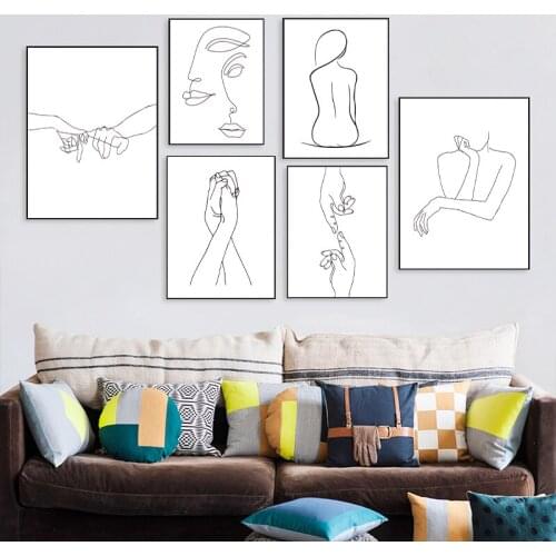 Nordic Scandinavia Simple Line Drawing Wall Art Canvas Paintings Sexy Girl Body for Livingroom Nude Line Home Decoration