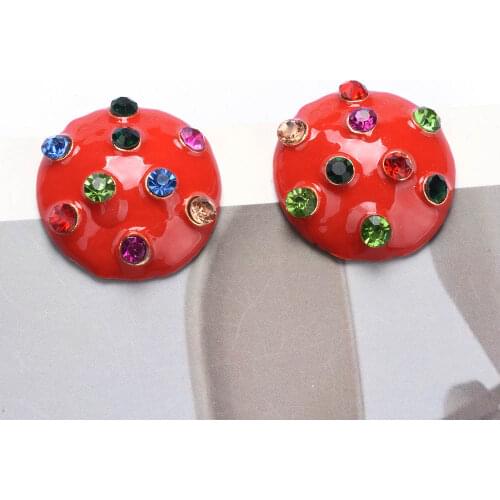 New Arrive Metal Oiled Red Crystal Round Earrings High quality Rhinestone Fashion Trend Jewelry Accessories For Women