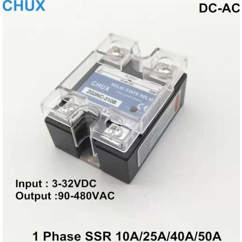 CHUX Single Phase Solid State Relay 10a 25a 40a 50a 90-480VAC 3-32VDC DC to AC SSR Relay