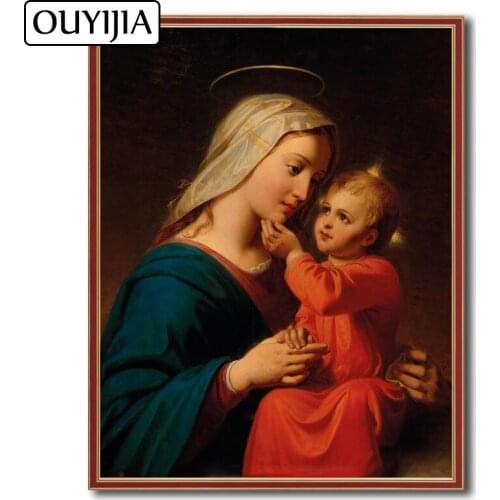 OUYIJIA Atr Oil Religion Virgin Mary Christ Pitti Tondo 5D DIY Diamond Painting Embroidery Diamond Rhinestone Mosaic Decoration