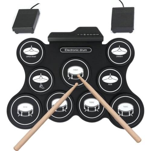 USB Rechargeable Roll-Up Drum Set Portable Electronic Drum Kit with Drumsticks Foot Pedals for Beginners