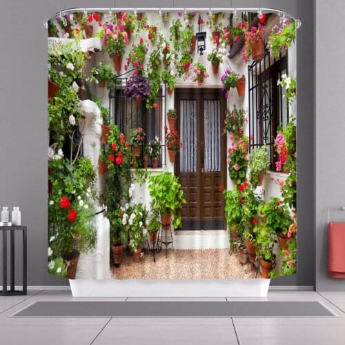 Old Street Flowers European Garden Shower Curtain Bathroom Waterproof 3D Printed Bath Curtains With 12 Hooks Polyester Cloth