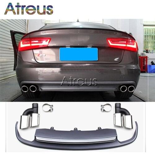 1set Grey PP Car Rear Lip Diffuser Spoiler with Exhaust Tips For Audi A6 C7 4-door Sedan 2012 2013 2014 2015 2016 Accessories