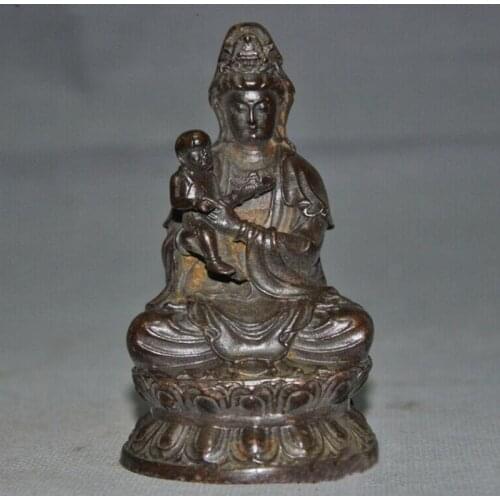 Old Chinese Buddhism Bronze Kwan-Yin Guanyin Bodhisattva Goddess Buddha Statue Collection Ornaments Statues for Decoration