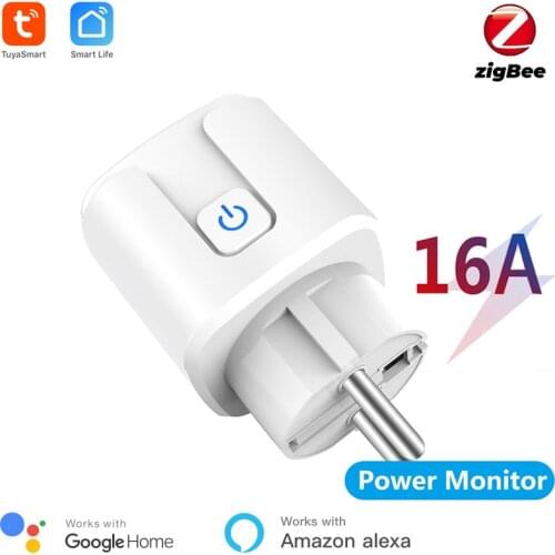 Zigbee 3.0 EU 16A Smart Socket With Power Consumption , APP Wireless Control Type-F plug,Compatible With Alexa Echo Google Nest