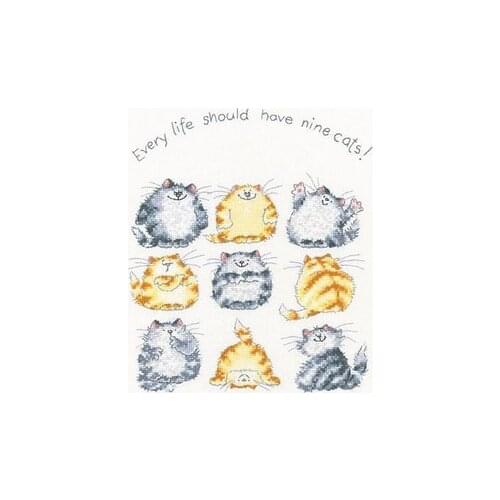 Fishxx Cross-Stitch T345 cartoon Nine cat posture] , water-soluble,100% accurate,11CTembroidery