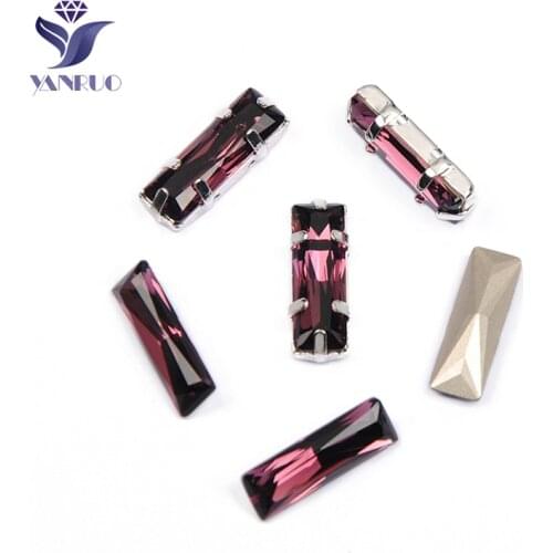 YANRUO 4547 Princess Baguette Amethyst Sewn Crystal Pointback Beads Gems DIY Dresses Clothes With Claws Rhinestones For Sewing