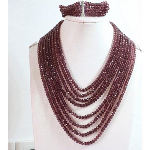 Bright purple crystal glass 4x6mm beads fashion diy jewelry set 8 rows chain nacklace 5 rows bracelet B853