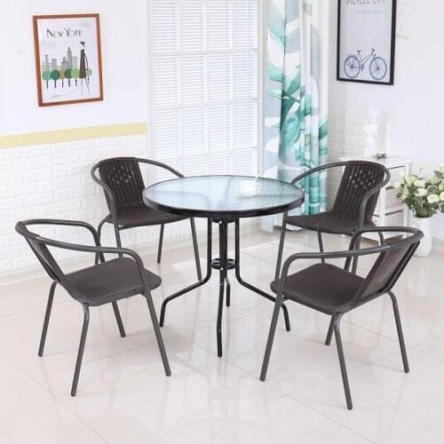 Tempered Glass Round Table, Table And Chair Combination Outdoor Small Table Modern Simple Iron Table, Leisure Coffee Table