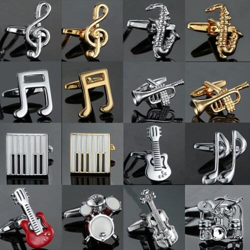 High quality violin Cufflinks new fashion rock Romantic Music Piano Saxophone Cufflinks fashion mens Wedding Shirt badge pin