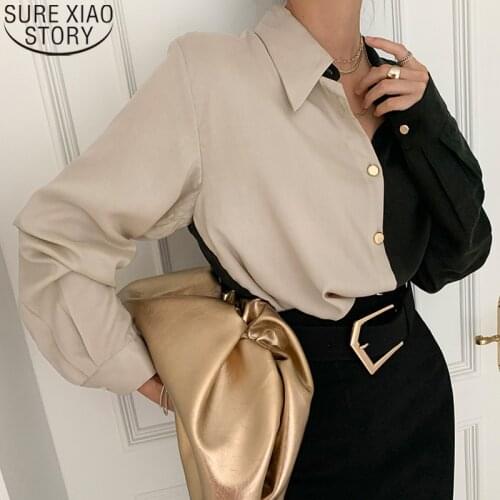 Puff Sleeve Shirts Women Vintage Long Sleeve Shirt 2021 New Spring Office Lady Turn-Down Collar Plus Size Fashion Clothing 12866