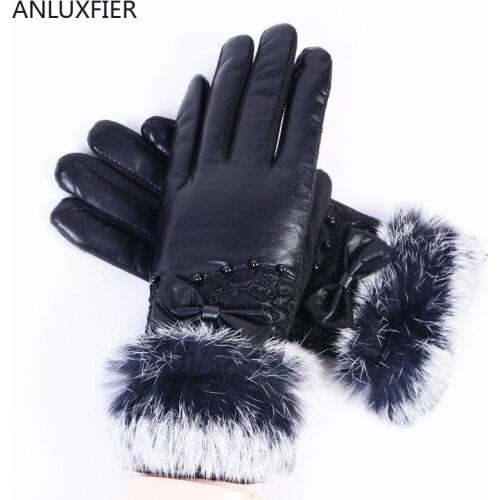 H10078 Autumn Winter Women Gloves Warm Korean Touch Screen Thickened Leather Mittens Female Outdoor Riding Driving Hand Muff