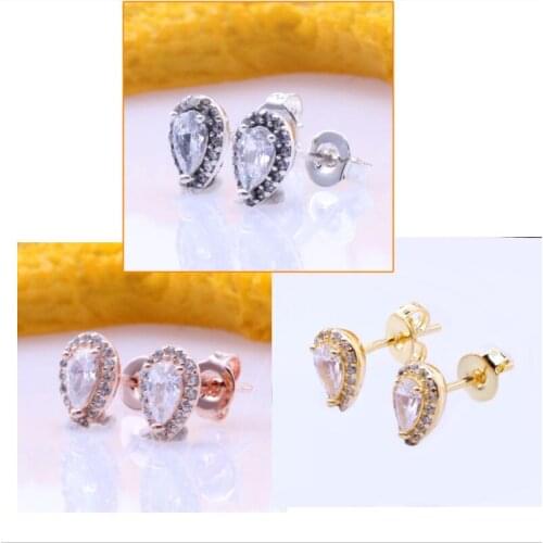 925 Sterling Silver Pan Earring Gold Radiant Teardrop Studs Earring With Crystal For Women Wedding Gift Fashion Jewelry
