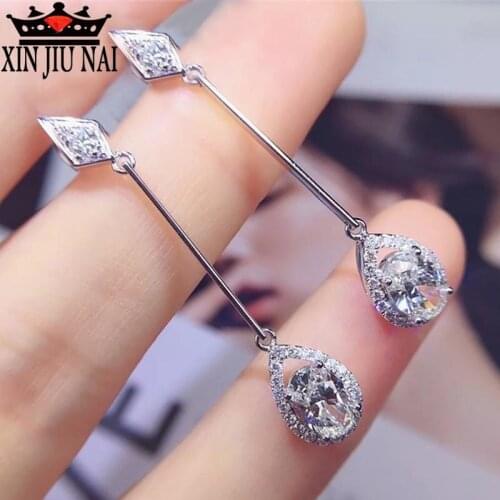 The new trendy super flash high sense of simplicity and versatile womens luxurious temperament drop-shaped diamond earrings