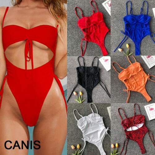 Women One Piece Swimming Bikini Sets Summer Lady Sexy Leopard Bandage Push Up Padded Bra Backless Swimwear Swimsuit Bathing Suit