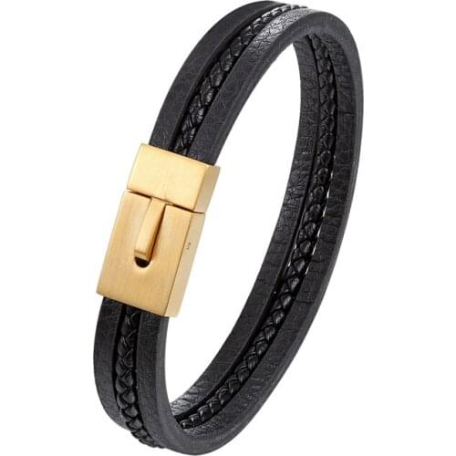 2019 New High Quality Multi-layer Bracelet Women Pulseira Fashion Black Leather Bracelet Men Pulsera Stainless Steel Bracelet