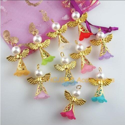 10 New Lovely Angel Charms Mixed Acrylic Gold Color Wings Pendants 21.5x29mm