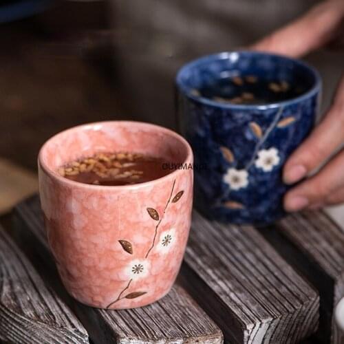 100ml Embossed Flower Pattern Retro Style Under Glazed Ceramic Handprint Tea Cup Coffee Cups China Porcelain Teacup
