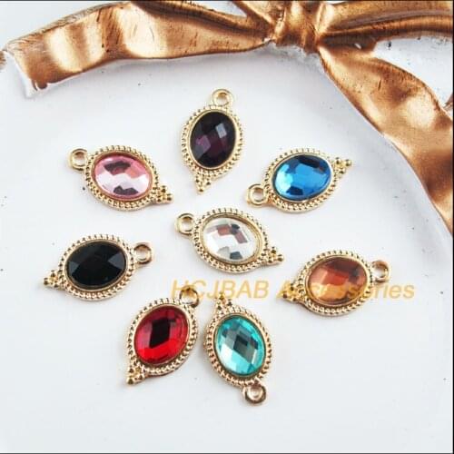 16 New Flower Charms Gold Color Oval Retro Mixed Crystal Pendants 9x17mm