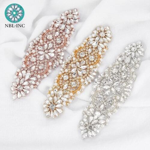 30PCS) Wholesale bridal beaded sewing silver crystal rhinestone applique iron on for wedding dresses sash WDD0351